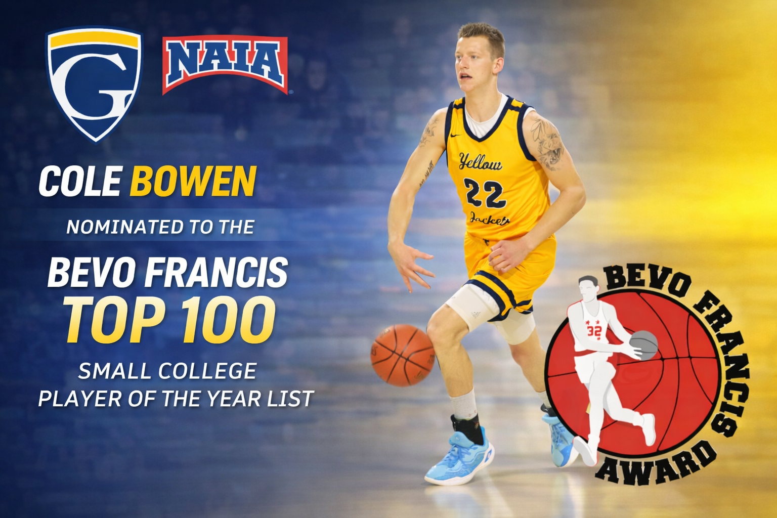 Graceland&rsquo;s Cole Bowen Named Bevo Francis Top 100 Finalist